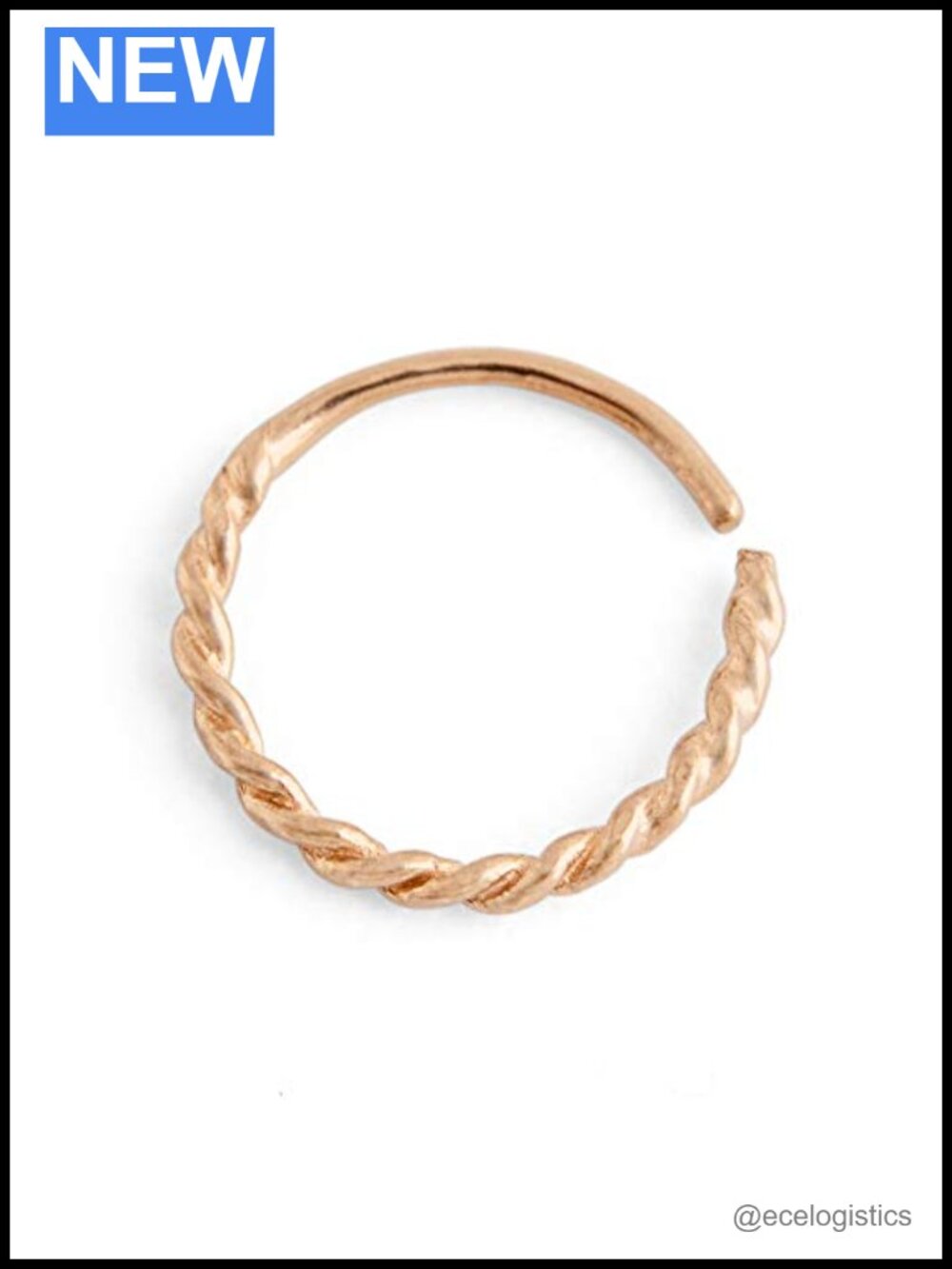 14K Rose Gold Twisted Rope Nose Ring 7mm 22g Handmade Hoop Piercing